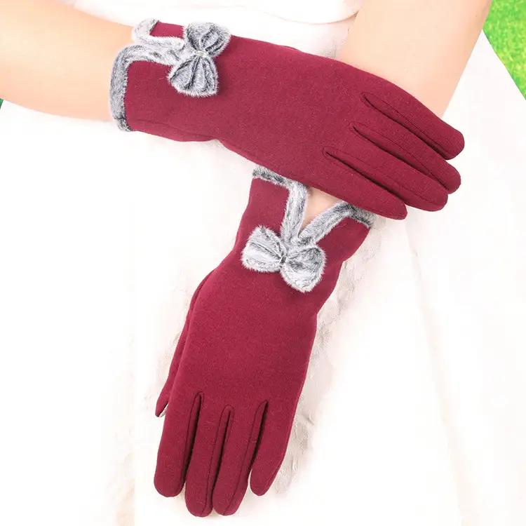 Women's Velvet Touchscreen Gloves Purple Bow