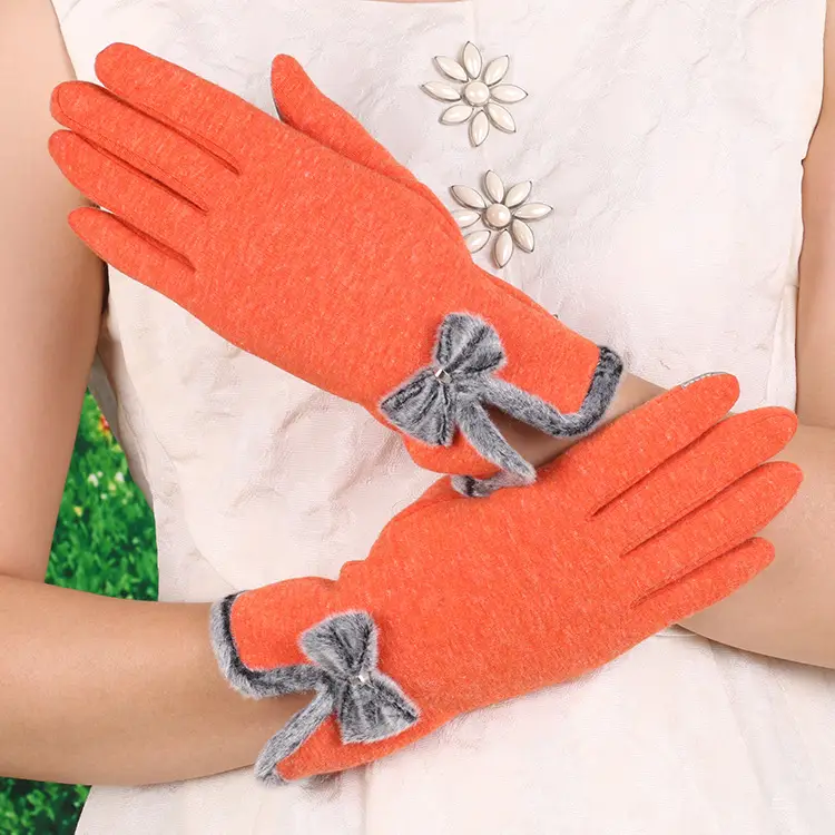 Women's Velvet Touchscreen Gloves Purple Bow