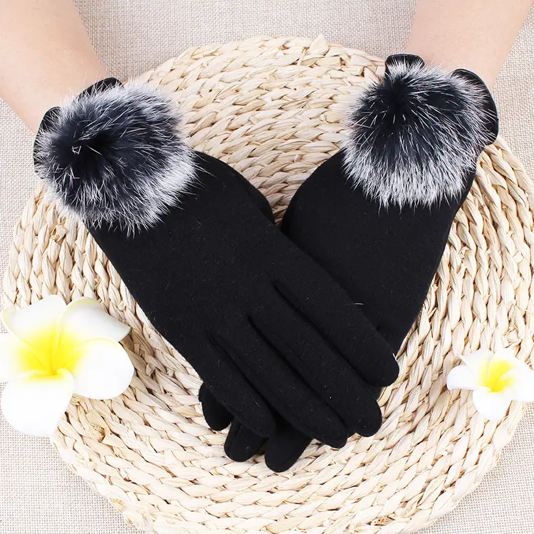 Women's Velvet Touchscreen Gloves Purple Bow