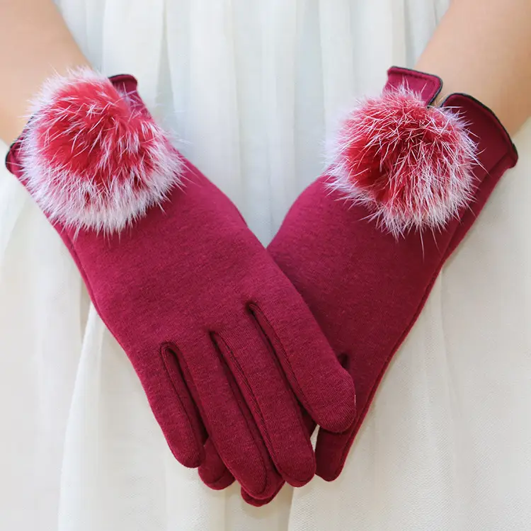 Women's Velvet Touchscreen Gloves Purple Bow