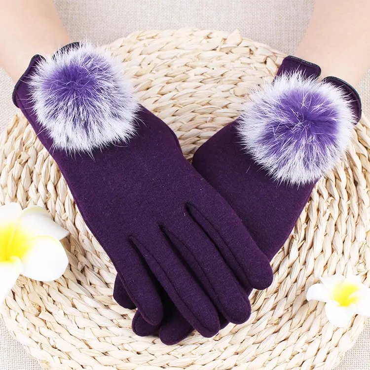 Women's Velvet Touchscreen Gloves Purple Bow