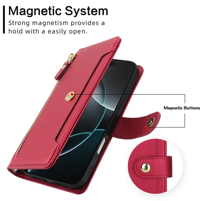 Black Leather Zipper Mobile Phone Case for iPhone 17