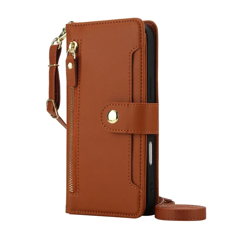 Black Leather Zipper Mobile Phone Case for iPhone 17
