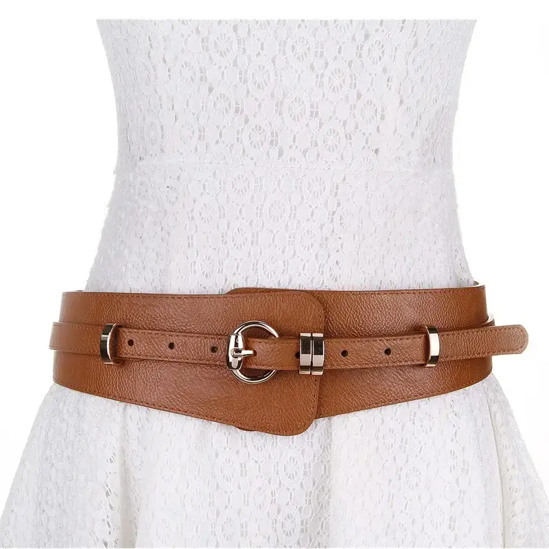 Women's Leather Belt with Wide Seal Buckle Brown - Image 5