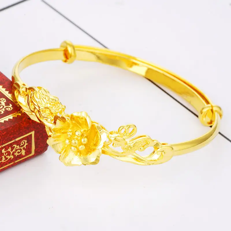 Gold Plated Dragon & Phoenix Sunflower Bracelet Push & Pull - Image 6
