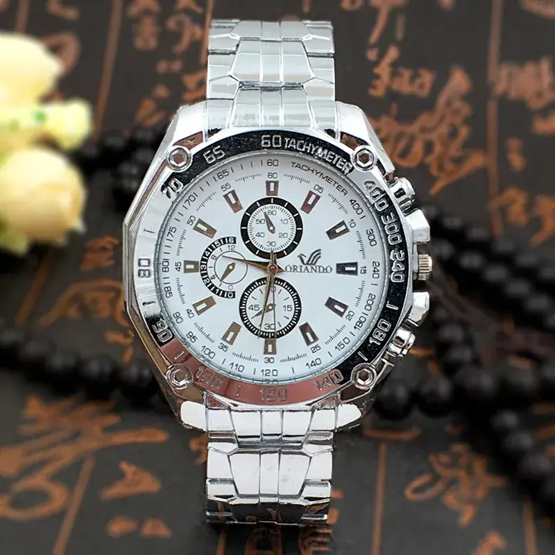 Men's Blue Dial Chronograph Watch with Silver Steel Band - Image 6