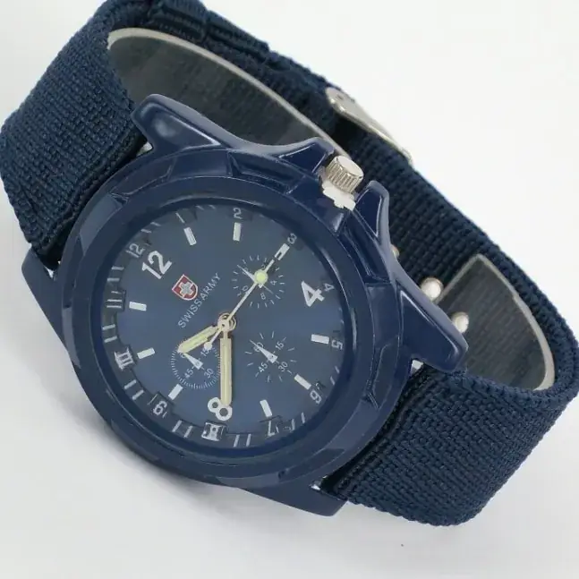 Men's Navy Blue Military Watch with Woven Strap