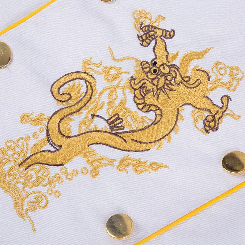 Yilaixiang Embroidered Dragon Chef Suit White Yellow