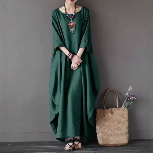 White Loose Long Skirt Dress for Women Cotton Linen