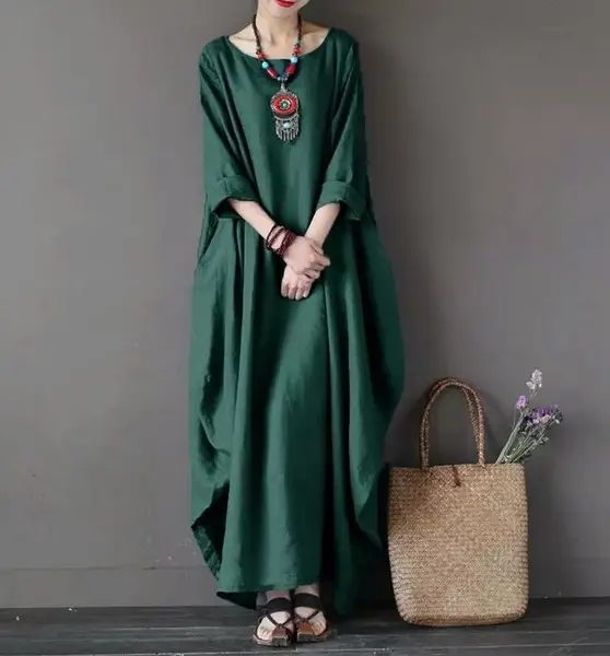 White Loose Long Skirt Dress for Women Cotton Linen