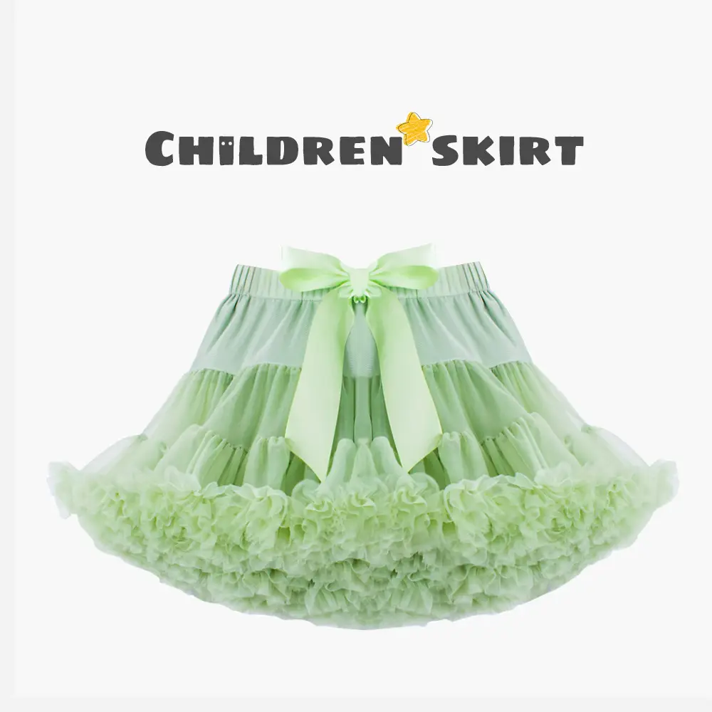 Green Puffy Tulle Skirt for Girls Summer Wear