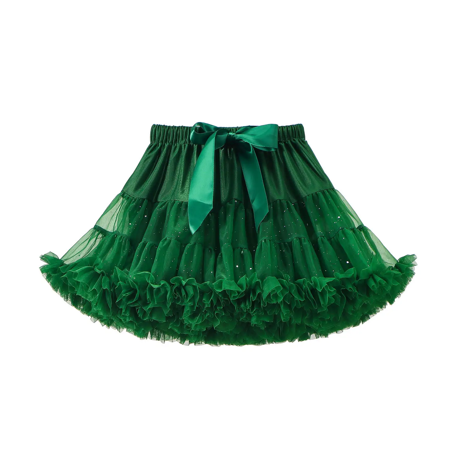 Green Puffy Tulle Skirt for Girls Summer Wear