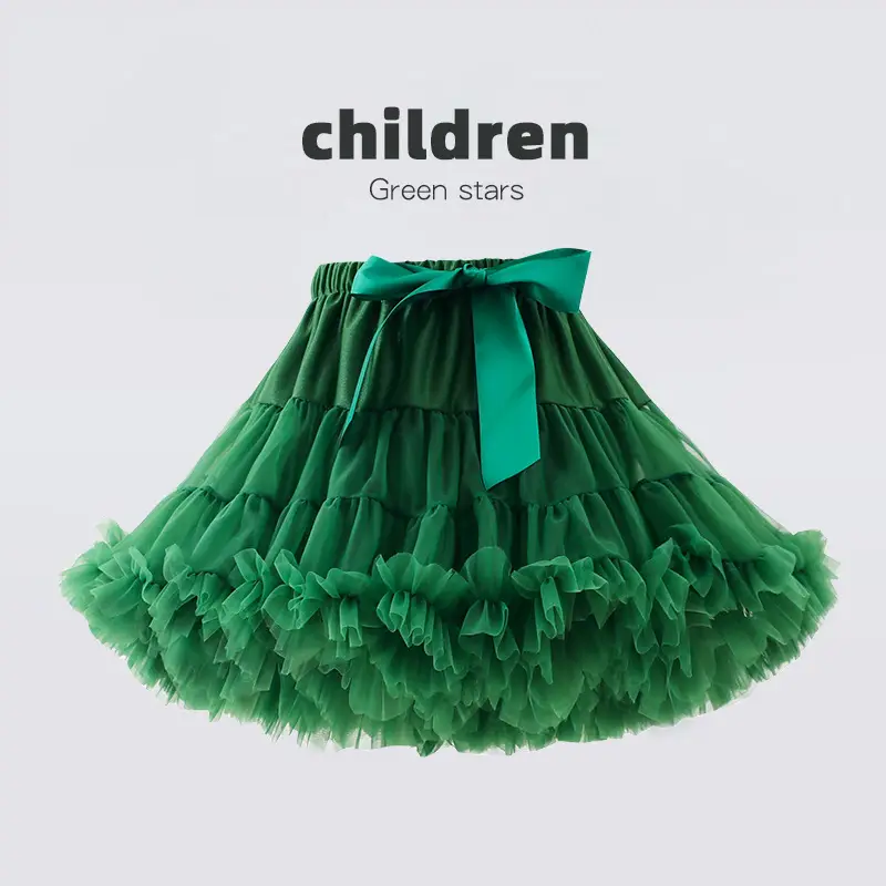 Green Puffy Tulle Skirt for Girls Summer Wear