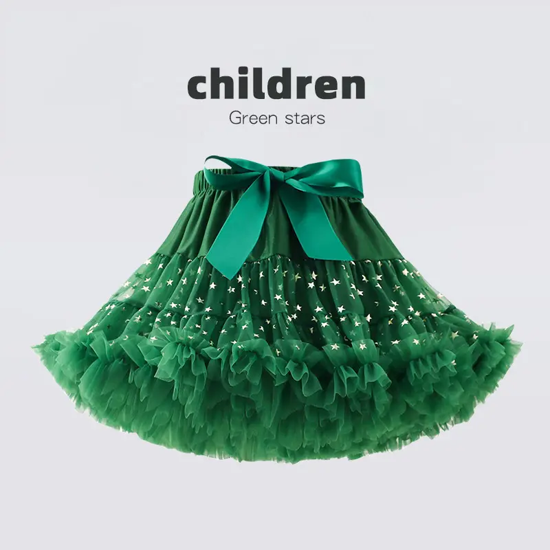 Green Puffy Tulle Skirt for Girls Summer Wear