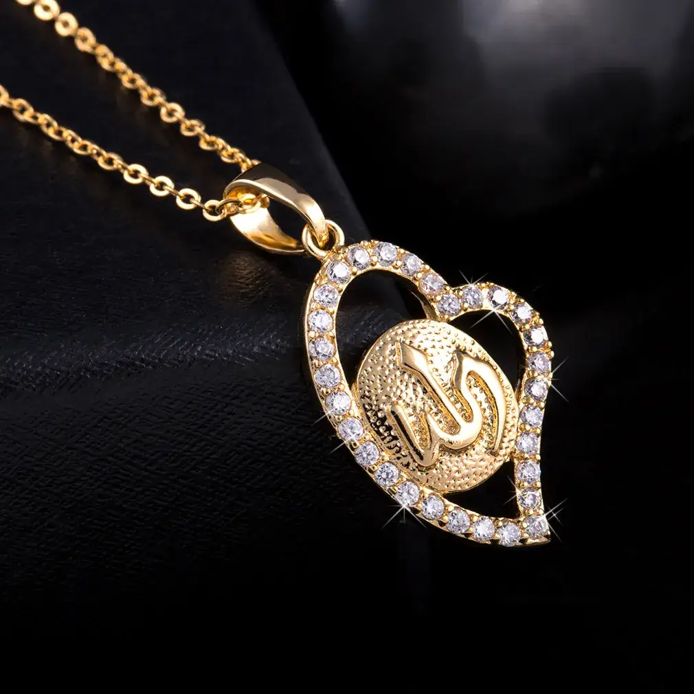 18K Gold Love Peace Necklace with Heart Design