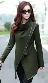 Women Woolen Trench Coat Pink Black Trim - Image 4