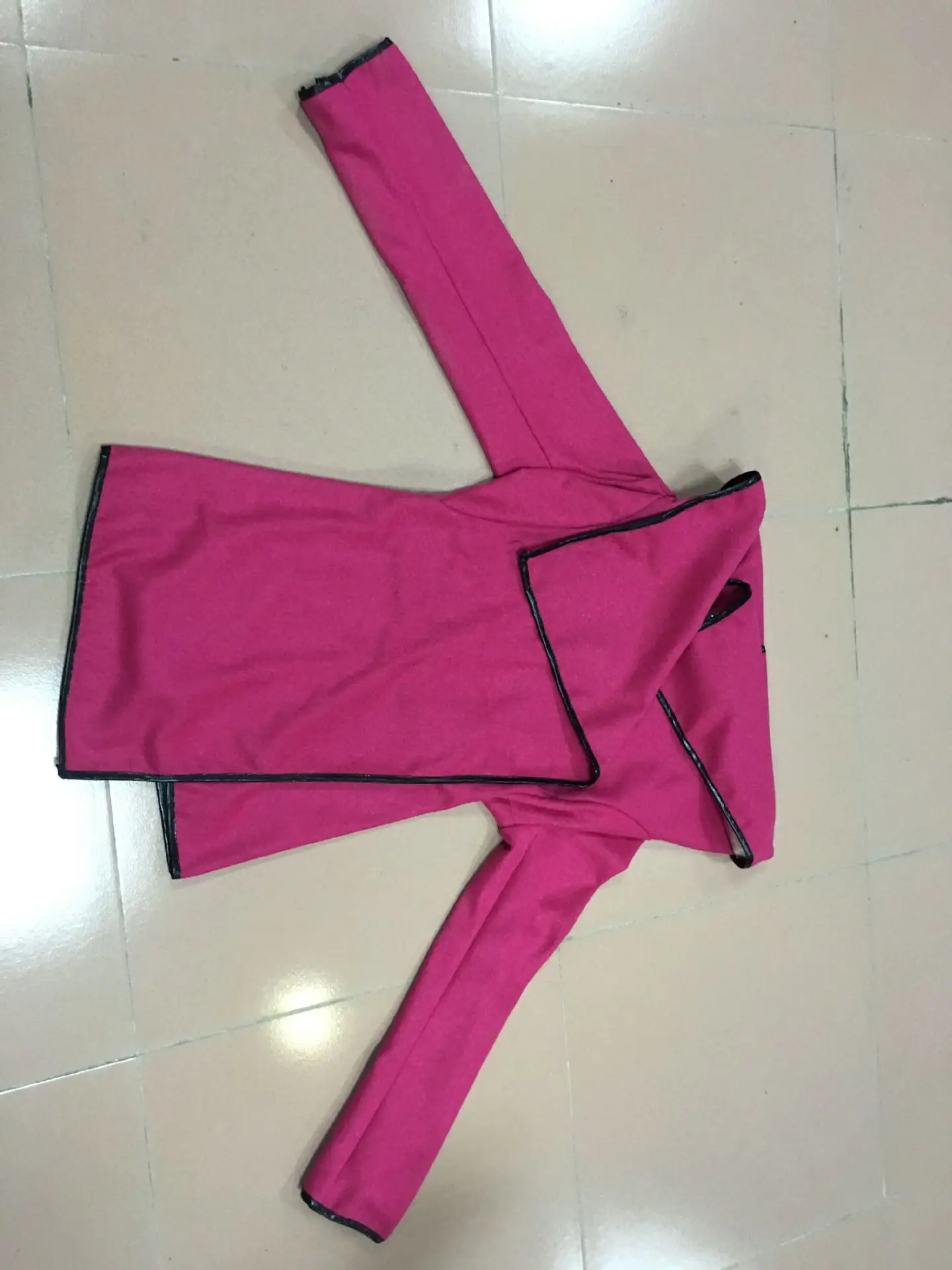Women Woolen Trench Coat Pink Black Trim - Image 5