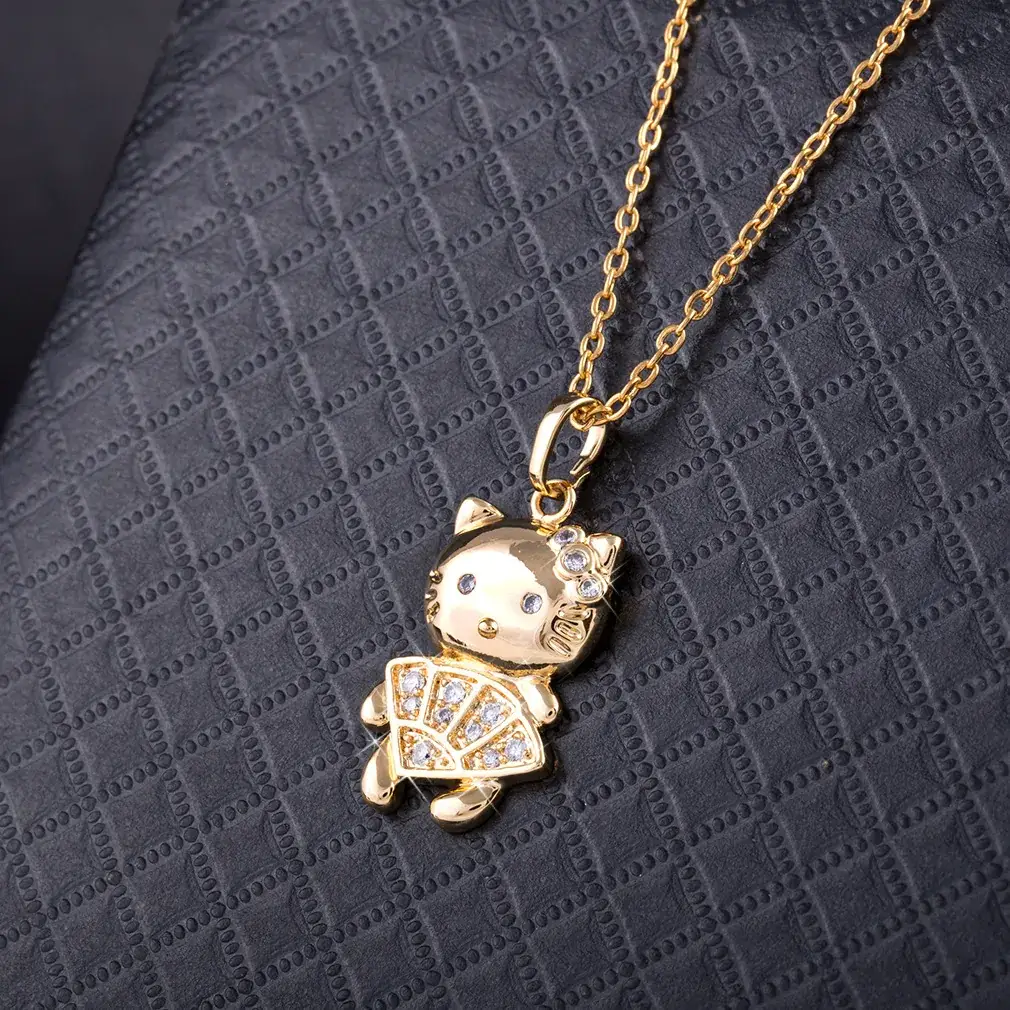 Gold Cat Necklace with Crystal Embellishment for Women