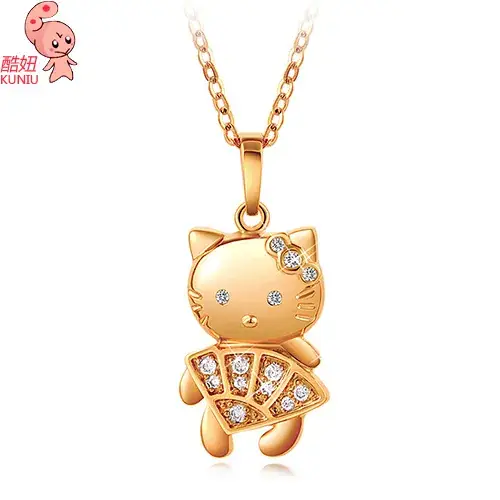 Gold Cat Necklace with Crystal Embellishment for Women