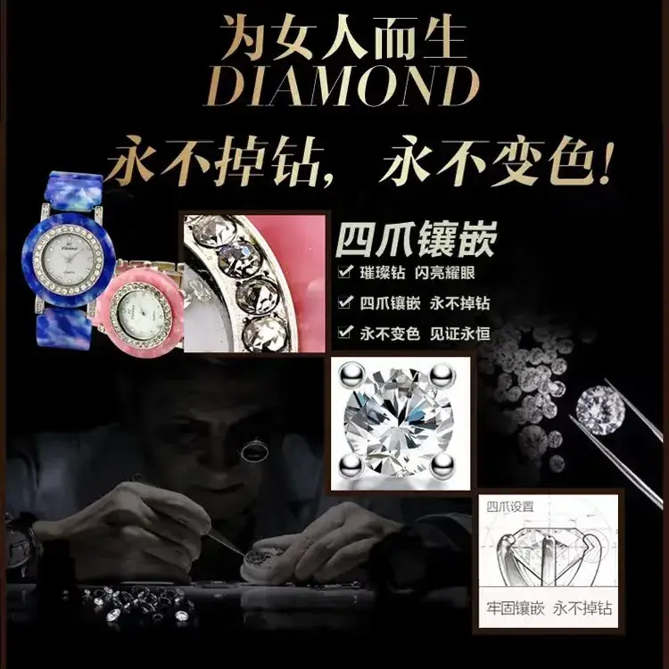 Ladies Rhinestone Quartz Watch Blue Crystal Band - Image 8