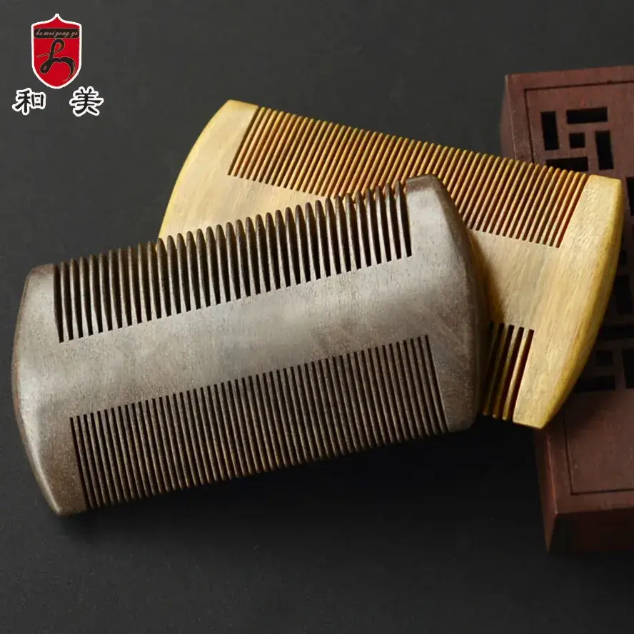 Green Wooden Beard Combs Double-Sided Scraper