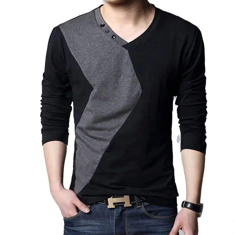 Men's Combed Cotton V-Neck T-Shirt Grey Black - Image 7