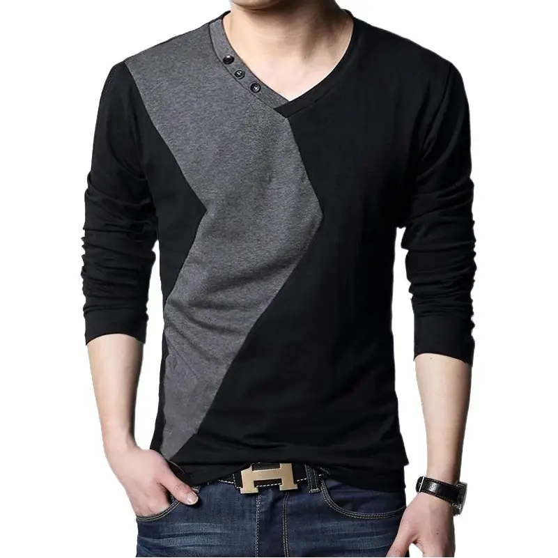 Men's Combed Cotton V-Neck T-Shirt Grey Black