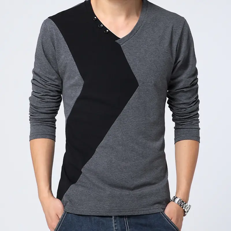 Men's Combed Cotton V-Neck T-Shirt Grey Black - Image 2