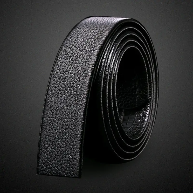 Men's Black Genuine Leather Litchi Belt - Image 9