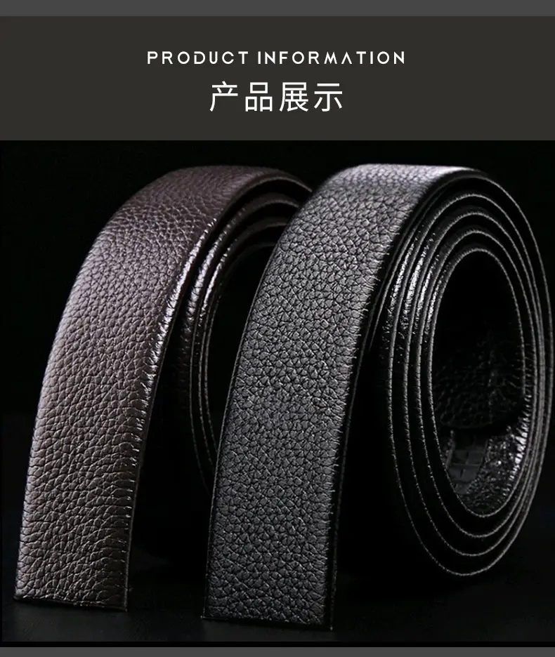Men's Black Genuine Leather Litchi Belt — feature 13