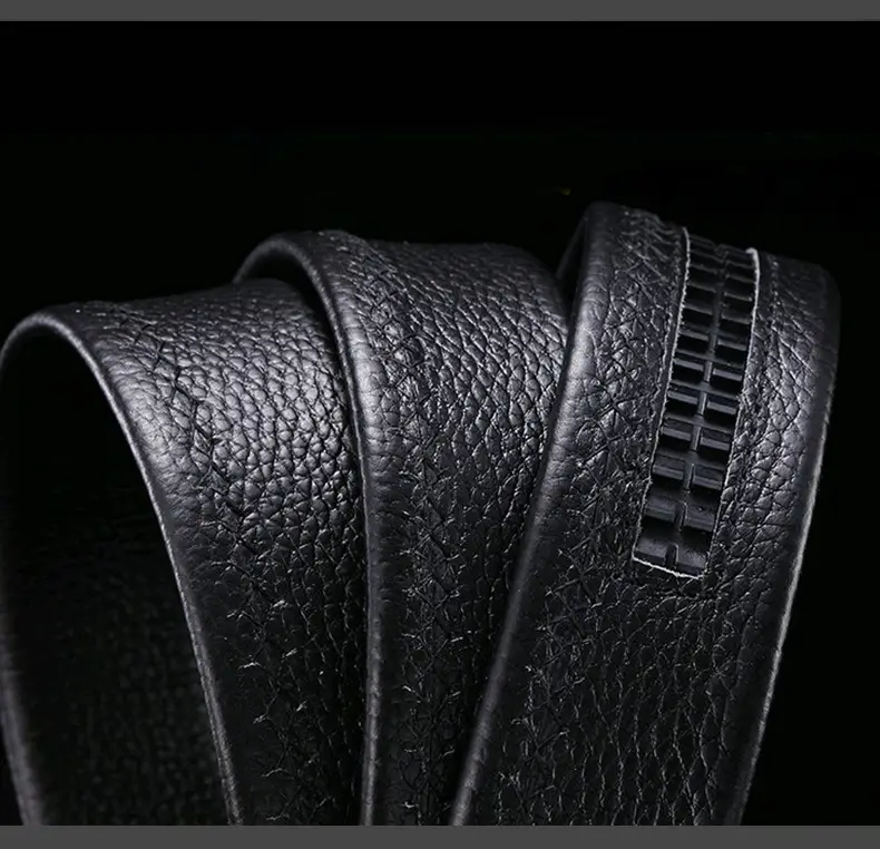 Men's Black Genuine Leather Litchi Belt — feature 14