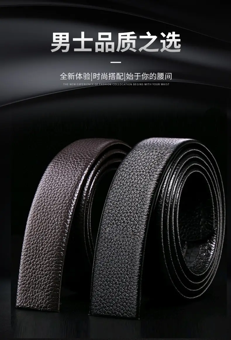 Men's Black Genuine Leather Litchi Belt — feature 4