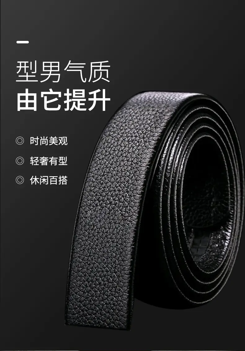 Men's Black Genuine Leather Litchi Belt — feature 5