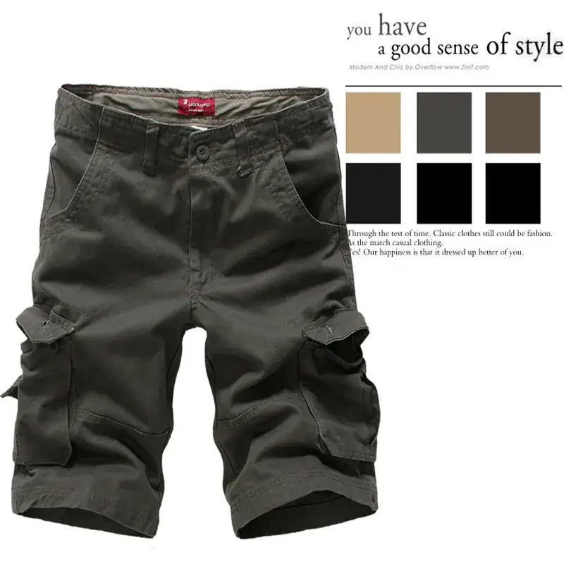 Men's Multi-Bag Overalls Half-Length Pants Super Large Brown - Image 6