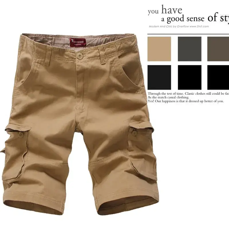 Men's Multi-Bag Overalls Half-Length Pants Super Large Brown - Image 7