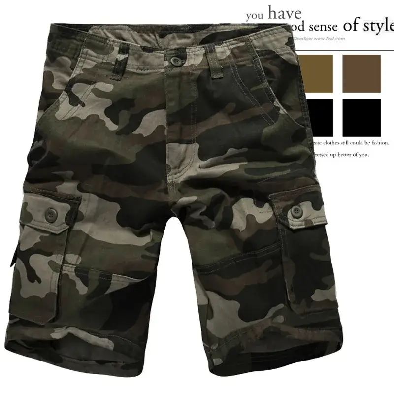 Men's Multi-Bag Overalls Half-Length Pants Super Large Brown - Image 3