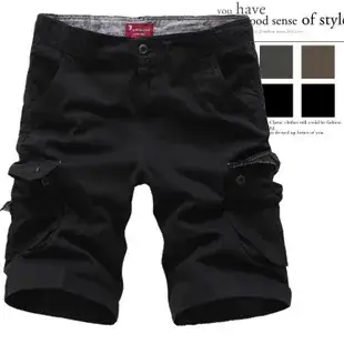 Men's Multi-Bag Overalls Half-Length Pants Super Large Brown - Image 4