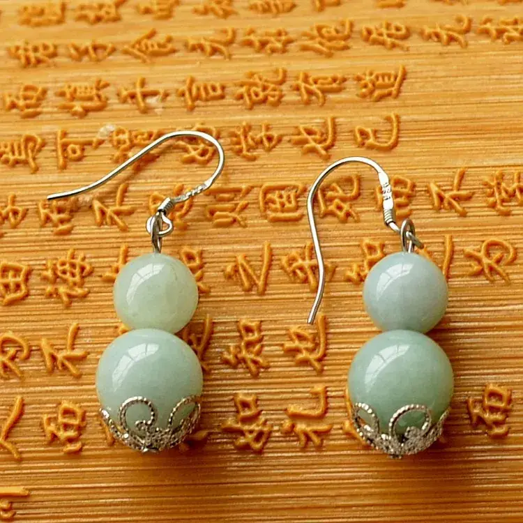 Jade Double Bead Earrings 925 Natural Burmese Jade — feature 21