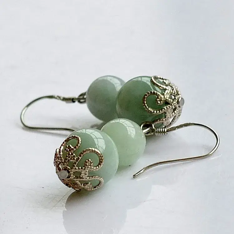 Jade Double Bead Earrings 925 Natural Burmese Jade — feature 22