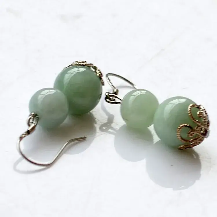 Jade Double Bead Earrings 925 Natural Burmese Jade — feature 24