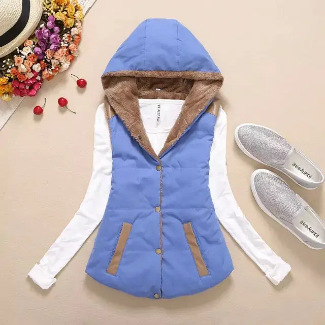 Women's Black Hooded Waistcoat Vest with Fleece Inner - Image 5