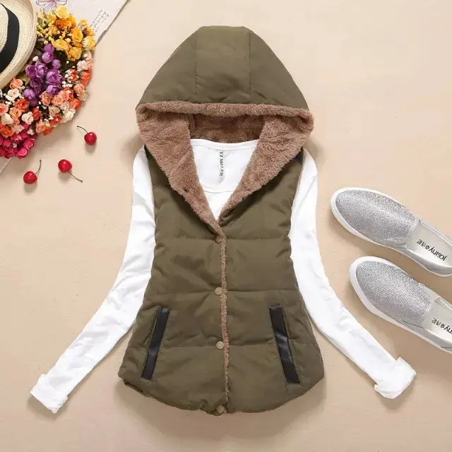 Women's Black Hooded Waistcoat Vest with Fleece Inner - Image 6