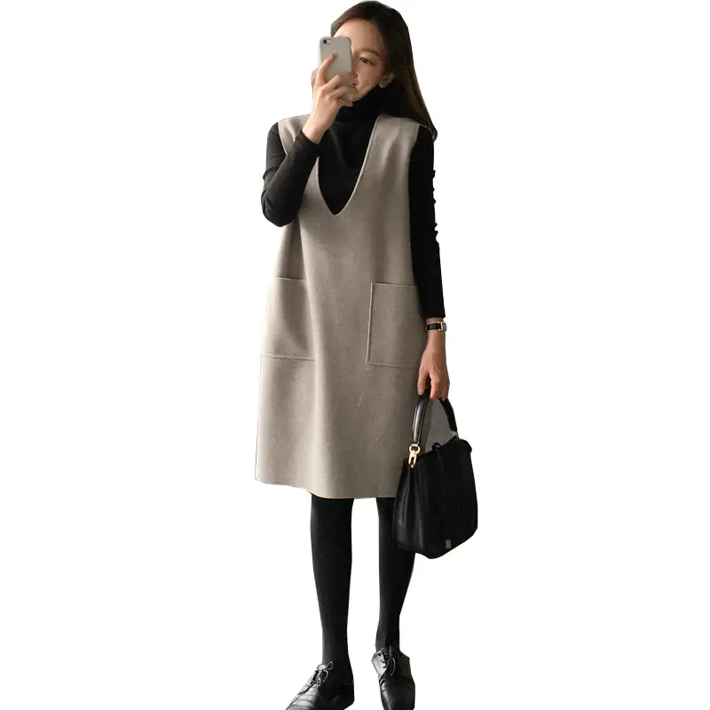 Women Woolen Vest Dress Autumn Winter 2020 Grey - Image 12