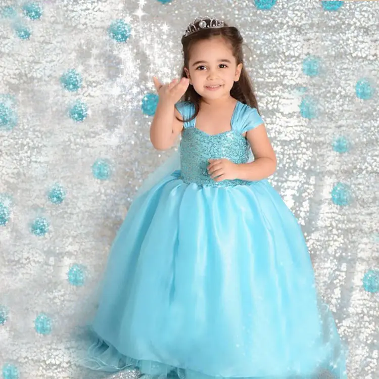 Turquoise Frozen Dress for Girls with Net Overlay - Image 7