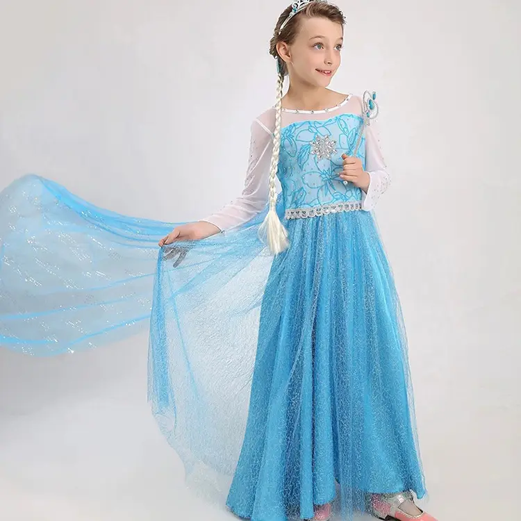 Turquoise Frozen Dress for Girls with Net Overlay - Image 8