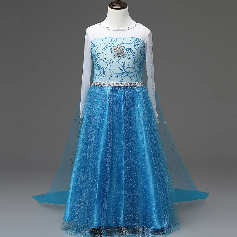Turquoise Frozen Dress for Girls with Net Overlay - Image 9