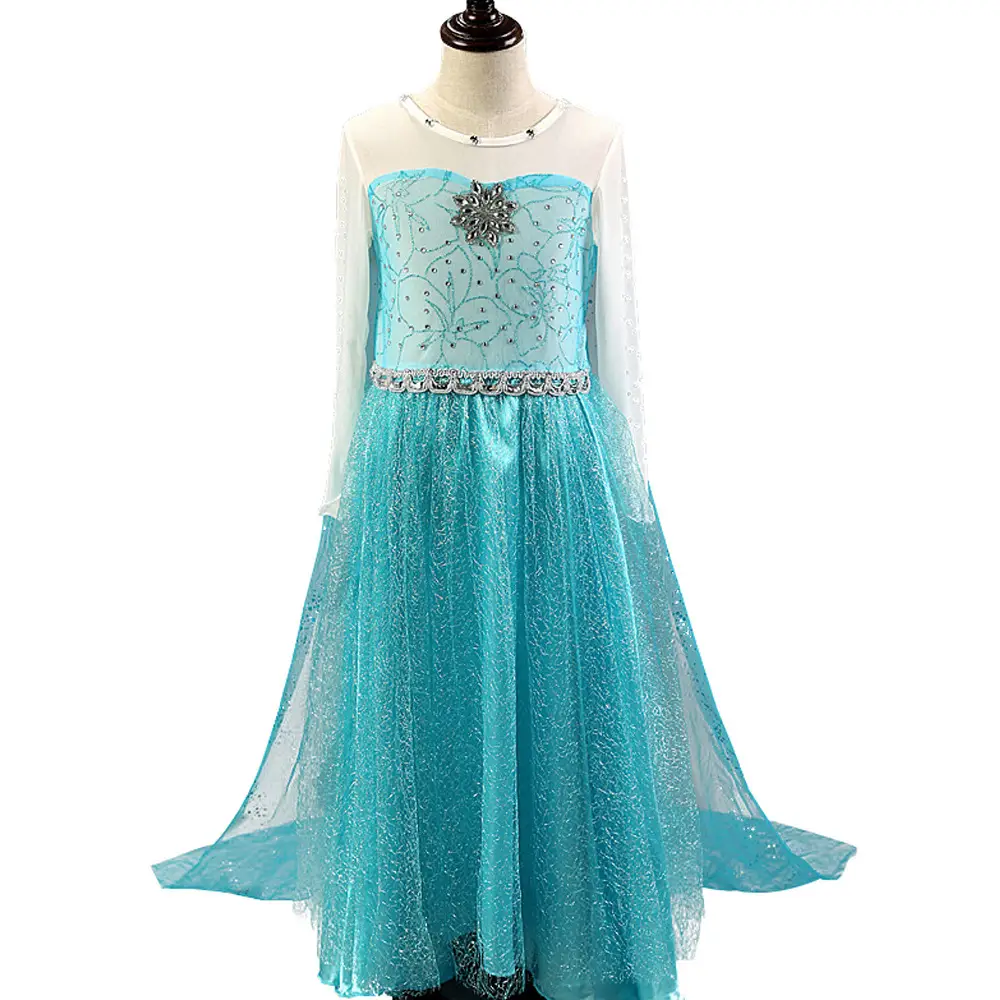 Turquoise Frozen Dress for Girls with Net Overlay - Image 10
