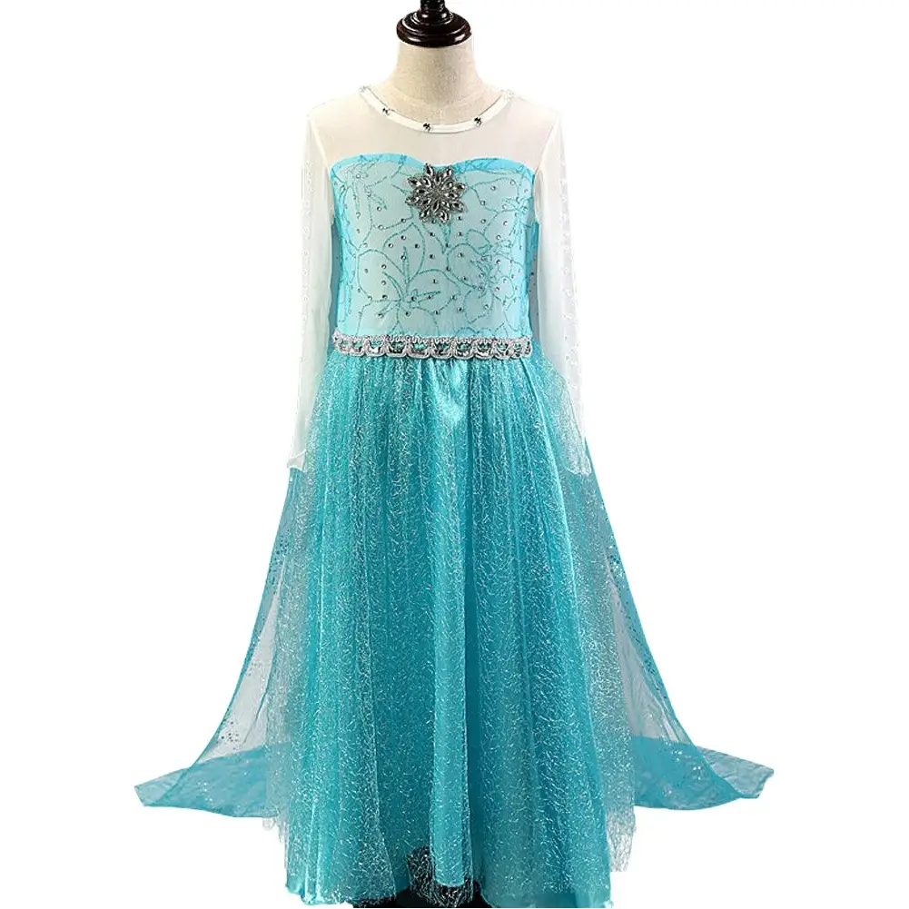 Turquoise Frozen Dress for Girls with Net Overlay