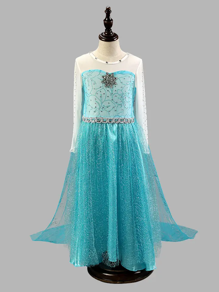 Turquoise Frozen Dress for Girls with Net Overlay - Image 2