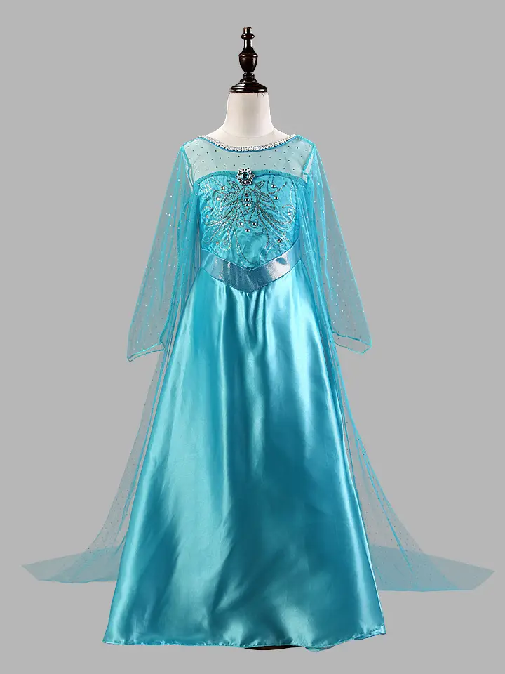 Turquoise Frozen Dress for Girls with Net Overlay - Image 3